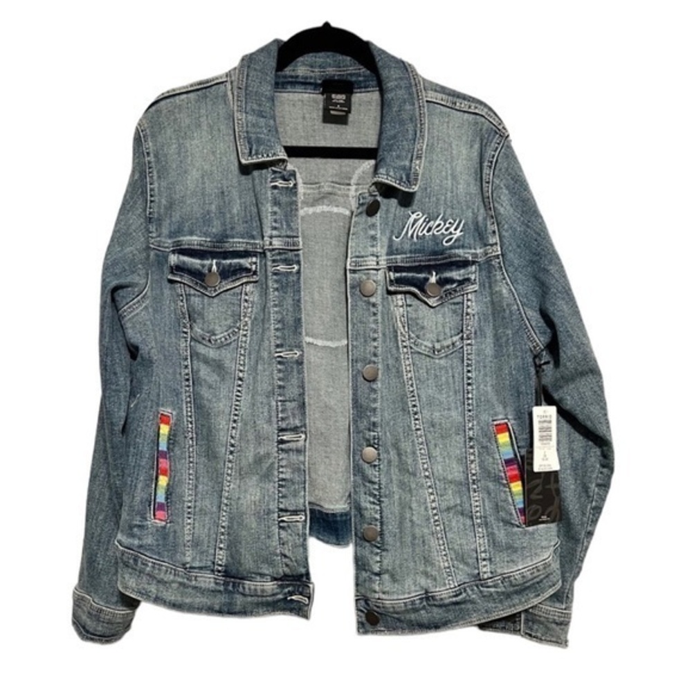 NWT Torrid Disney Mickey Mouse Rainbow‎ Denim Jacket Medium Wash size 2X